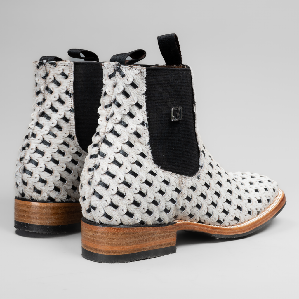 MEN'S BRAIDED LEATHER AND HAIR TRIBUTE SQUARE TOE ANKLE BOOT