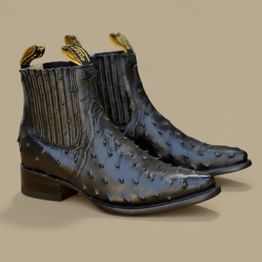 DB-301 AVESTRUZ IMITACIÓN NEGRO - BOTINES VAQUEROS EXOTICOS PARA HOMBRE