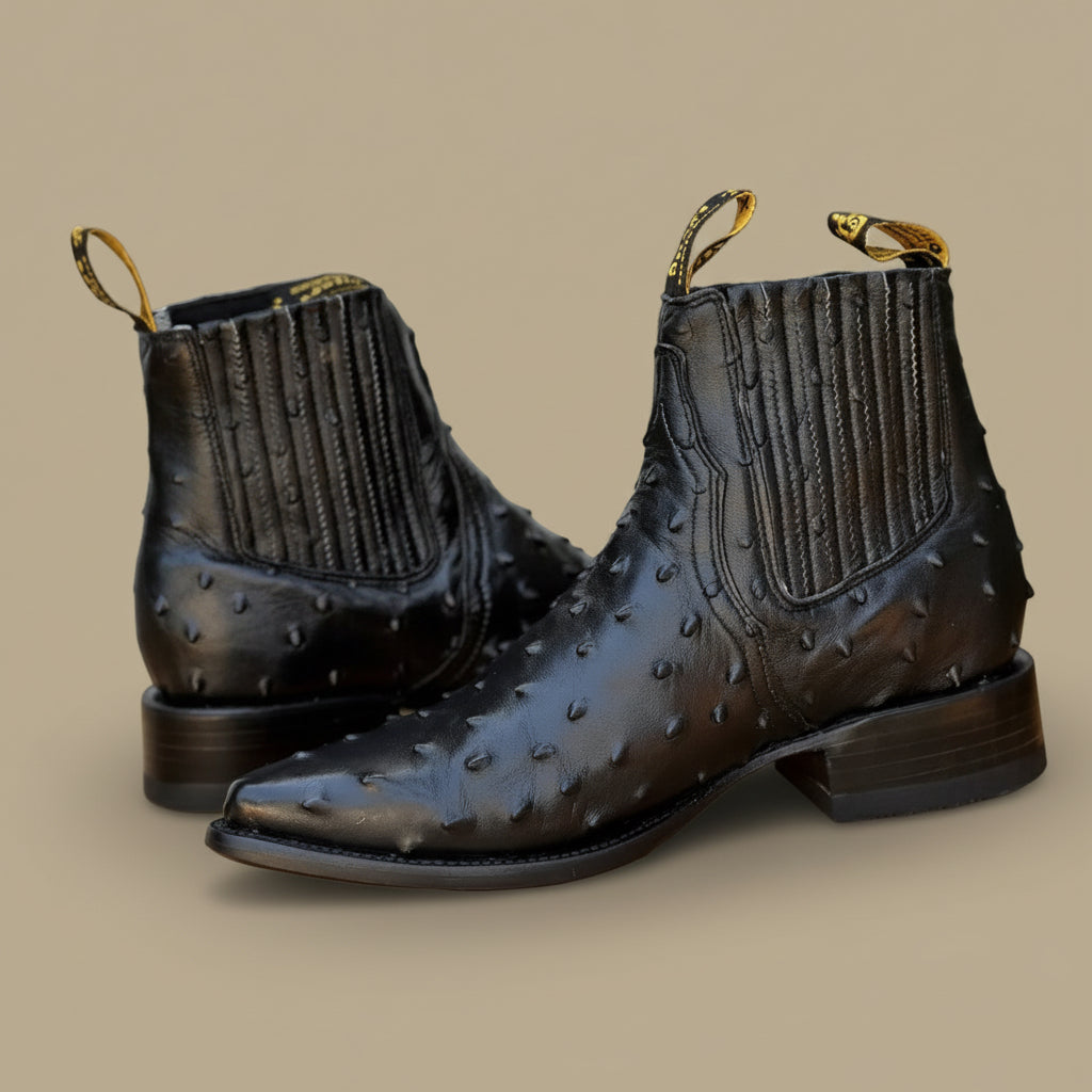 DB-301 AVESTRUZ IMITACIÓN NEGRO - BOTINES VAQUEROS EXOTICOS PARA HOMBRE